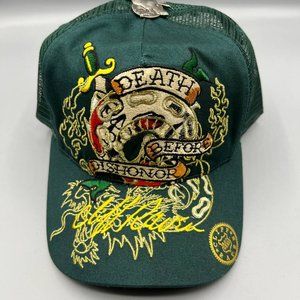 Vintage Cliff Raven Hat Green Ed Hardy Japanese tattoo Snap back Trucker Cap 90s